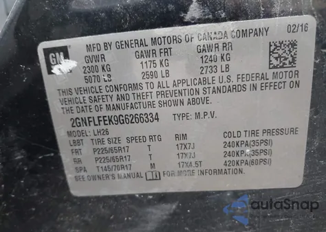 2016 Chevrolet Equinox Lt из США, поврежденный, VIN 2GNFLFEK9G6266334